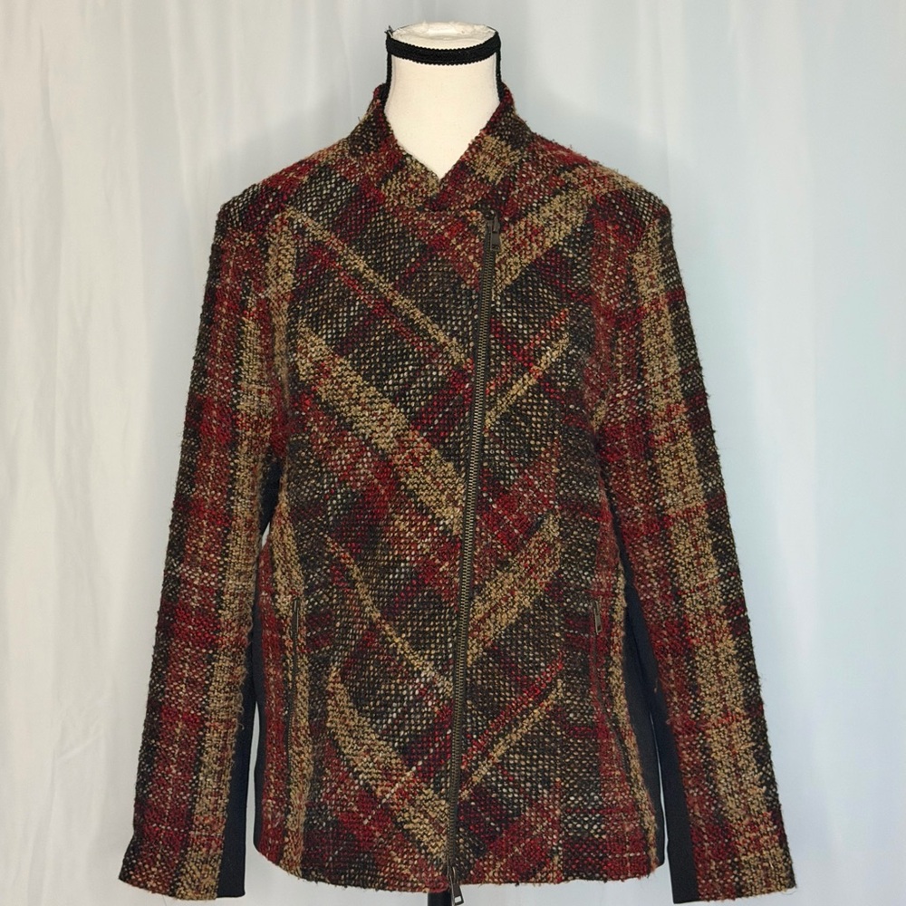 Olsen Europe Red Brown Plaid Blazer Women’s Size 14 Classic Tailored Jacket